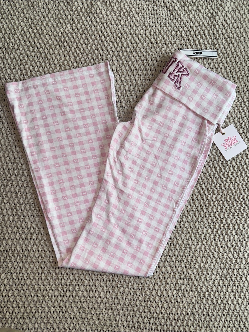 PINK x LoveShackFancy Cotton Foldover Flare Leggings, size Small. NWT.